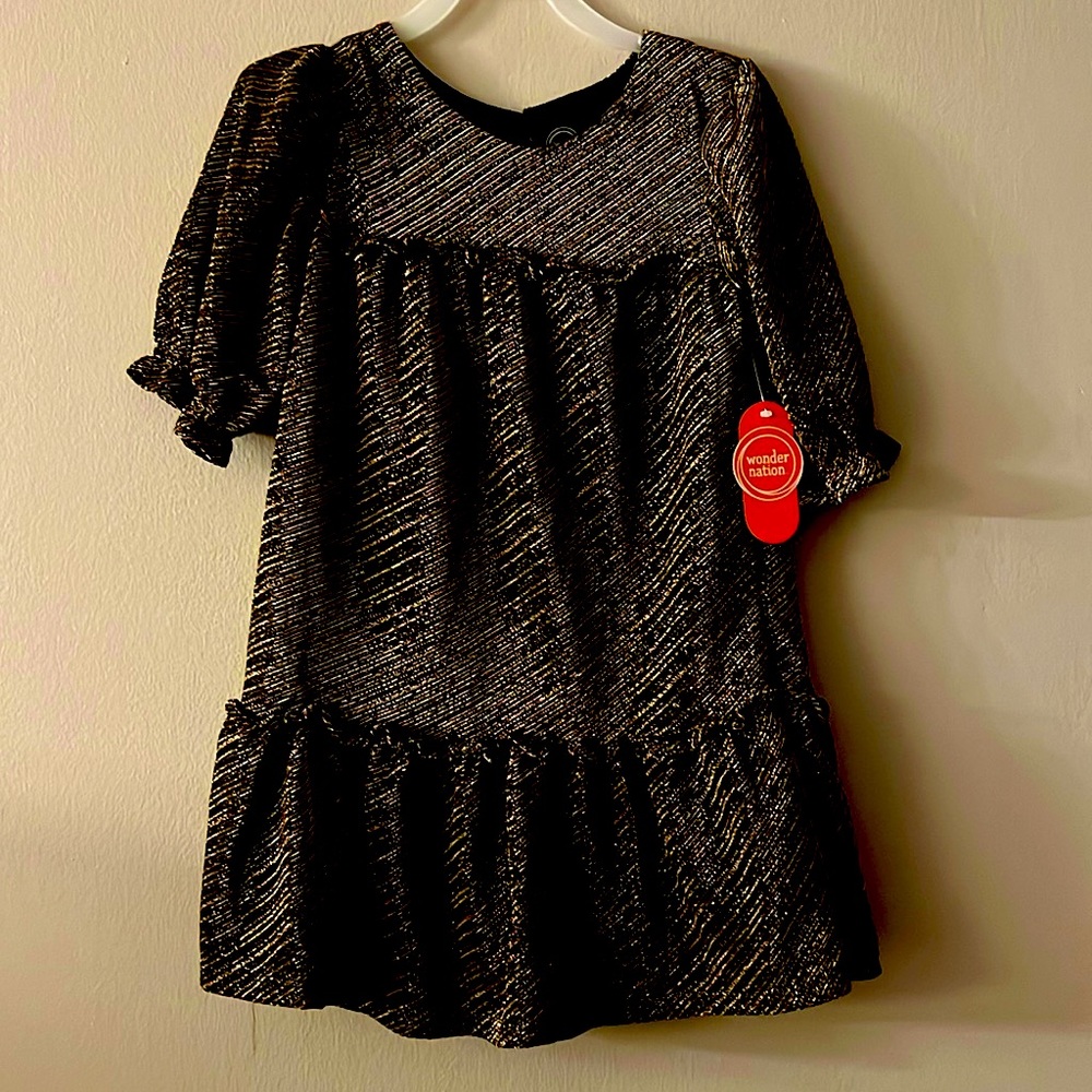 Shiny Gold on Black Dress by Wonder Nation for Girls size 6/6X FANCY with lining